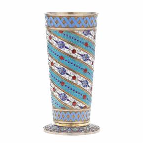 Silver goblet of the 19th century with gilding and cloisonne enamel. Antip Kuzmichev. Moscow 