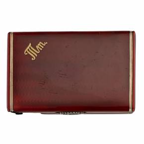 Charming Russian-made silver cigarette case made of gilded silver and garnet enamel 