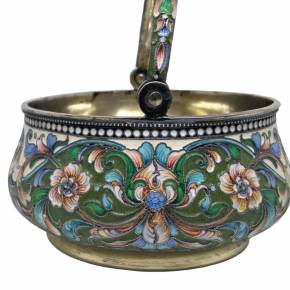 Lovely enamel sugar bowl on silver by Vasily Agafonov. 