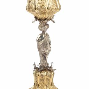 Magnificent Russian goblet of the 18th century, gilded silver. 