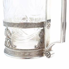 Silver coaster with a glass, Faberge firm. 