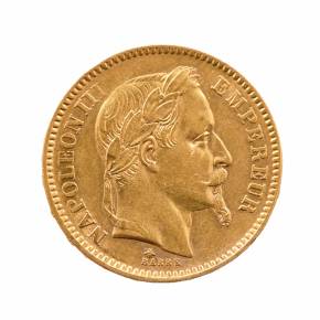 Золотая монета. Франция. 20 франков. 1864 г.