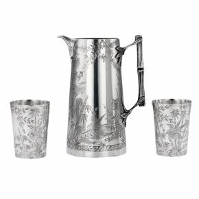 Silver jug and water glasses, 19th century Victorian style. London, 1883. 
