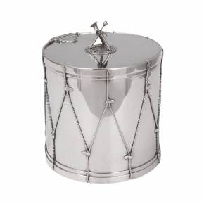 English silver-plated regimental ice bucket in the form of a drum. Harwood, Sons & Harrison, Birmingham. 