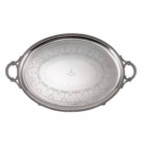 ANTIQUE 19thC VICTORIAN SOLID SILVER TWO HANDLED TRAY, BARNARD & SONS c.1870
