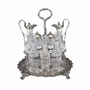 Hunt & Roskell. Английский набор для специй из стекла в серебре. Лондон, 1870 год.