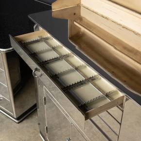 Unusual medical table and cabinet in polished metal from BAISCH. 