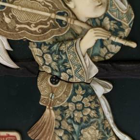 Japanese inlaid lacquer wall panel, Meiji period, late 19th century. 