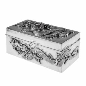Серебряная японская коробка для сигар начала 20-го века