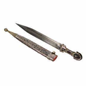 Caucasian dagger in a silver sheath with gilding and enamel. 19-20 century. 