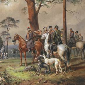 M.A. Zichy. Watercolor. Horse hunting of Alexander II near St. Petersburg. 