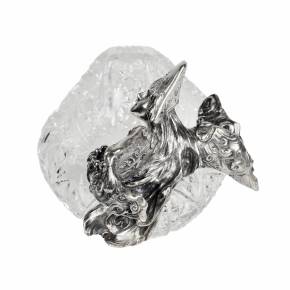 Pot de fruits russe en cristal lourd et argent, sous la forme d`une figure féminine - l`oiseau Alkonost. 
