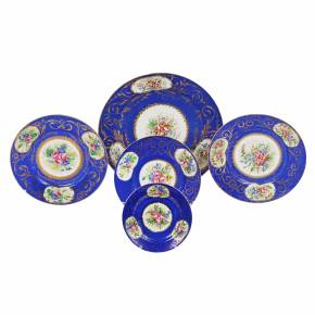 Five dishes and plates from Popov`s factory. 19th century. 