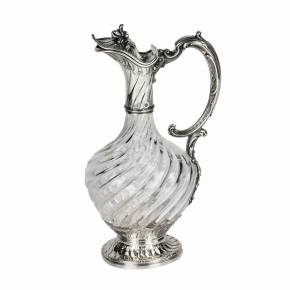 Изящный. винный кувшин из стекла в серебре. Франция 19 век.