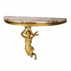Paire de consoles en bronze doré à écorce ailée, dans le goût de Napoléon III. 19ème siècle. 
