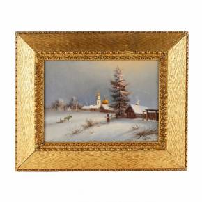Paysage d`hiver avec vue sur un village russe. 19ème siècle. 