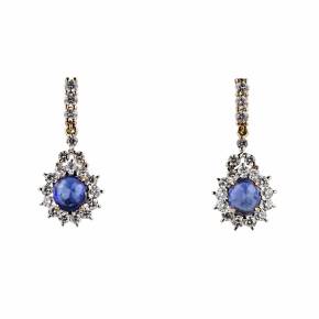 Beautiful, gold earrings, 18k, with sapphires and diamonds. 