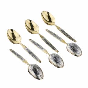 Six gilded, silver, dessert spoons with a niello pattern. USSR. 1960-80s 