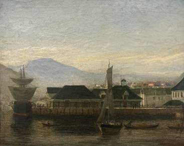 Painting Oil on Canvas Piedēvēta Frederik Martin Sørvig. 19. gadsimts 1878. Jūrniecība . Norvēģija, Bergena. 