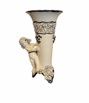  Carl Klimt - large vase with Putto and Grape Bunches. Designed circa 1915, probably by Bernhard Bloch, Eichwald ceramics. Off-white body decorated in black. (Teplitz 1876-1945 Zinnwald), start of the 20th century.