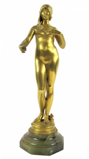 Антонен Карлес (1851-1919) Позолоченная бронзовая скульптура «Юность» 