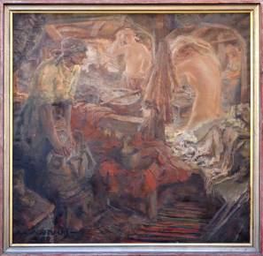 Peinture à l&39;huile - Dans le sauna par Augusts Annus 
