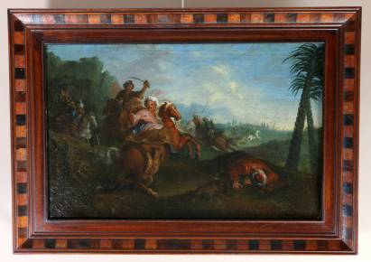 Joseph François Parrocel (1704 ; 1781) Attribué. Cavaliers turcs attaqués par des tigres