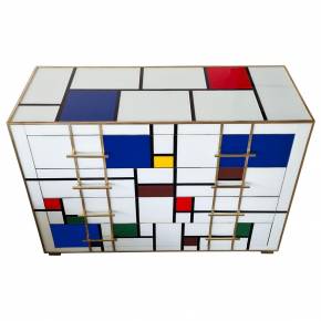 Four-Drawer Murano Glass Commode in Mondrian Style, 1970’s