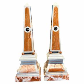 19th Century Pair of Obelisks in Carrara Marble, Sicilian Jasper & Black Portoro