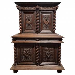 French Renaissance Revival Carved Oak Buffet à Deux Corps, 19 Century