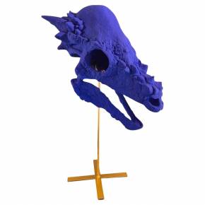 Blue Reverie 3 on a Base, Sculptural Replica of a skull, 21st Century